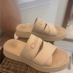 Chloe Beige Platform Slide Sandals Size 41